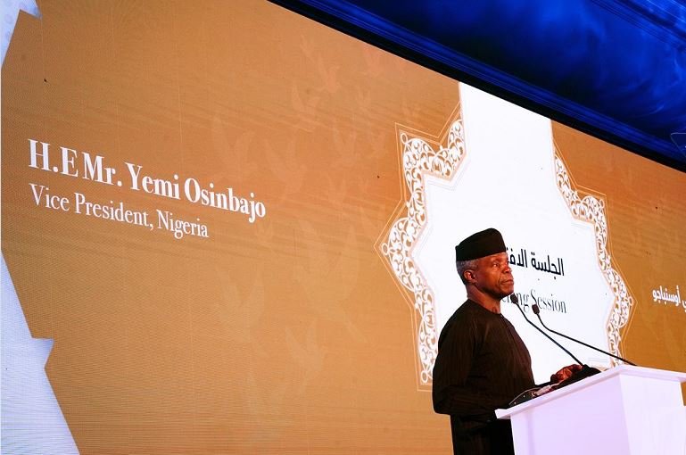 Vice President Yemi Osinbajo speaking at a peace forum