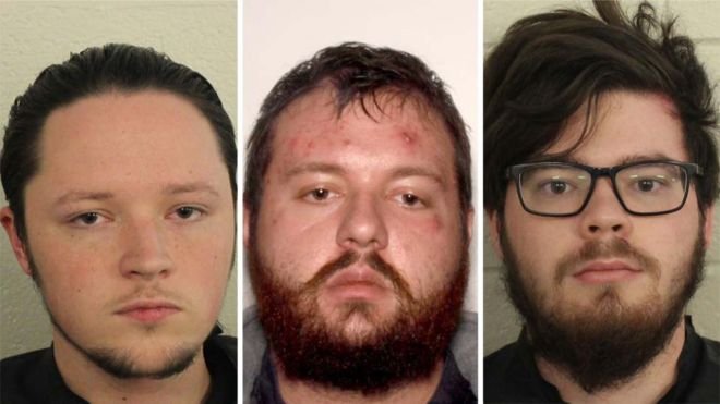 From left: Jacob Kaderli, Michael Helterbrand and Luke Austin Lane all members of neo-Nazi group, The Base were arrested by the FBI