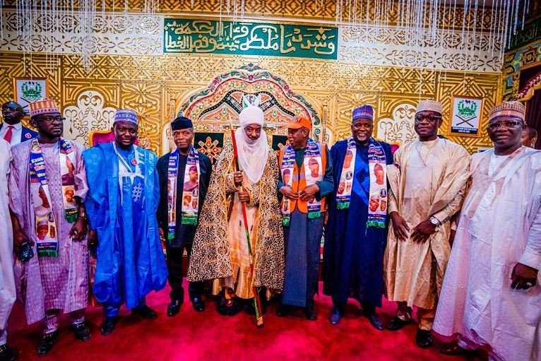 Vice President Yemi Osinbajo and Governor Abdullahi Ganduje paid a courtesy visit to Emir of Kano, Muhammad Sanusi II