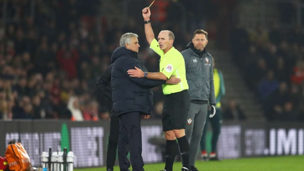 Jose Mourinho was shown the yellow card at Saint Mary's