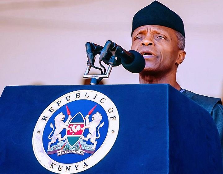 Vice President Yemi Osinbajo speaking at President Moi's funeral in Nairobi, Kenya