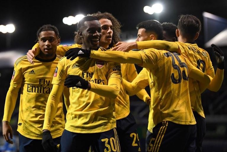 Eddie Nketiah second Arsenal's second goal of the night in the FA Cup against Portsmouth