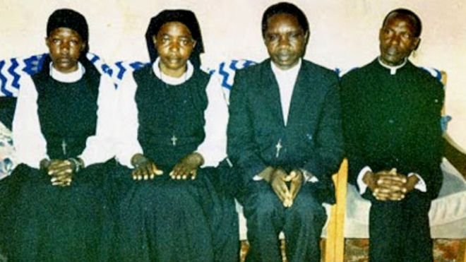 Twenty years on, the whereabouts of (from L to R) Ursula Komuhangi, Credonia Mwerinde, Joseph Kibwetere and Dominic Kataribabo are unknown