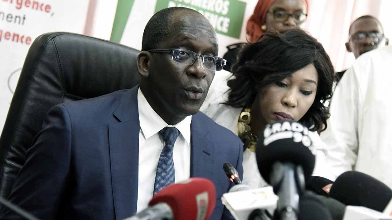 Senegal Health’s minister Ablaye Diouf Sarr speaks during a press conference on March 2, 2020