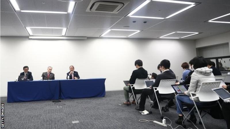 Tokyo 2020 president Yoshiro Mori (centre, at table) made the announcement at a news conference on Monday