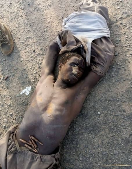 A Boko Haram fighter killed by Nigerian troops in Borno