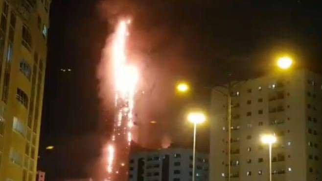 Abbco Tower engulfed by fire in the UAE