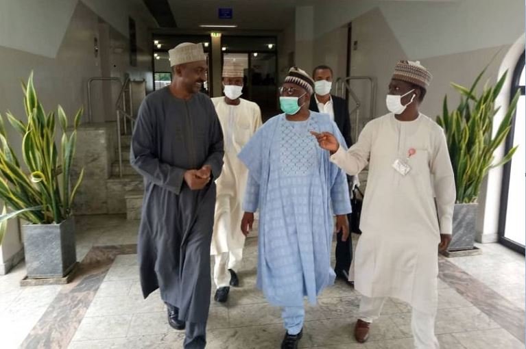 Prof Ibrahim Gambari (M) arriving Aso Rock on Wednesday, 13 April 2020
