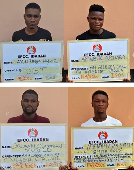 EFCC arrests four internet fraudsters