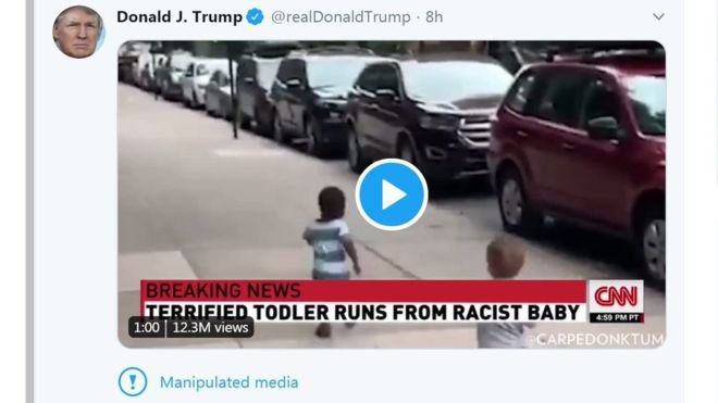 President Trump's tweet is now annotated with a warning about the edited video