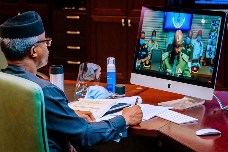 Vice President Yemi Osinbajo SAN received a virtual presentation on Border Management and National Development by the yearly National Defence College Participants of Course 28