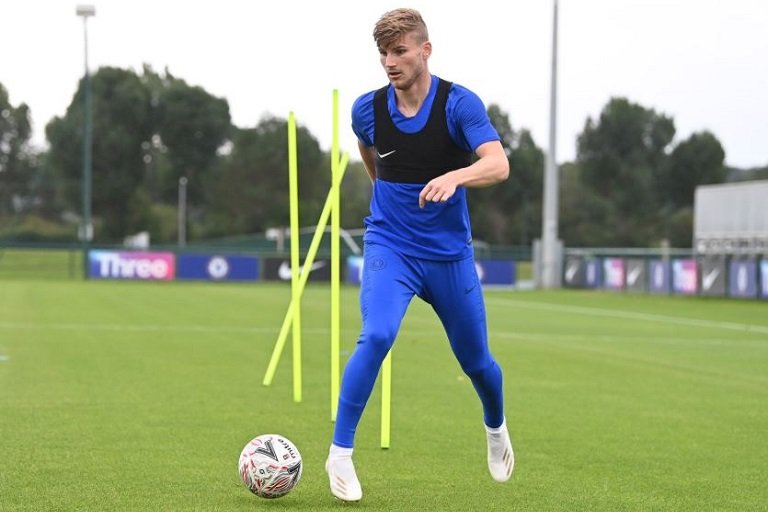 Timo Werner training for the first time at Cobham Hudson-Odoi