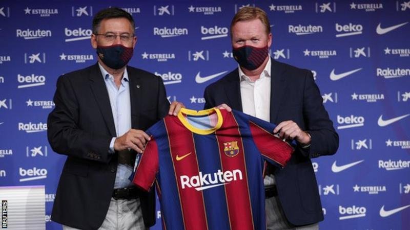 Barcelona's new manager Ronald Koeman unveiled at a press conference on Wednesday