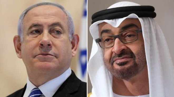 Benjamin Netanyahu and Prince Mohammed Al Nahyan brokered the agreement with US help