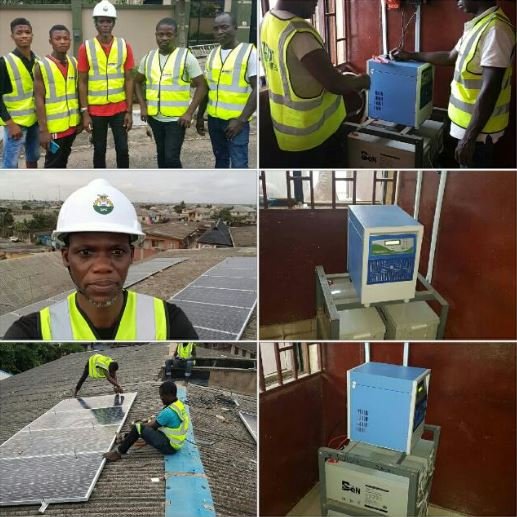 Lateef Adewole and his team after inverter installation humanity