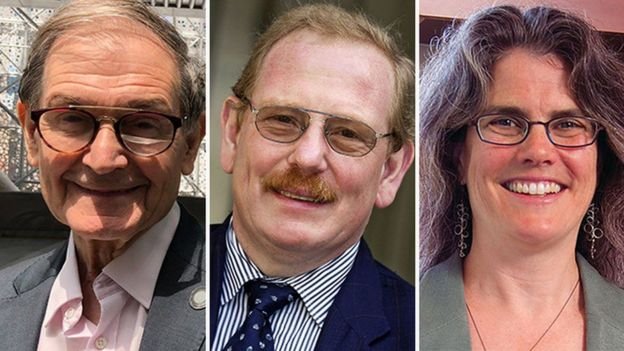 L-R: Roger Penrose, Reinhard Genzel, Andrea Ghez has won the Nobel Prize in Physics