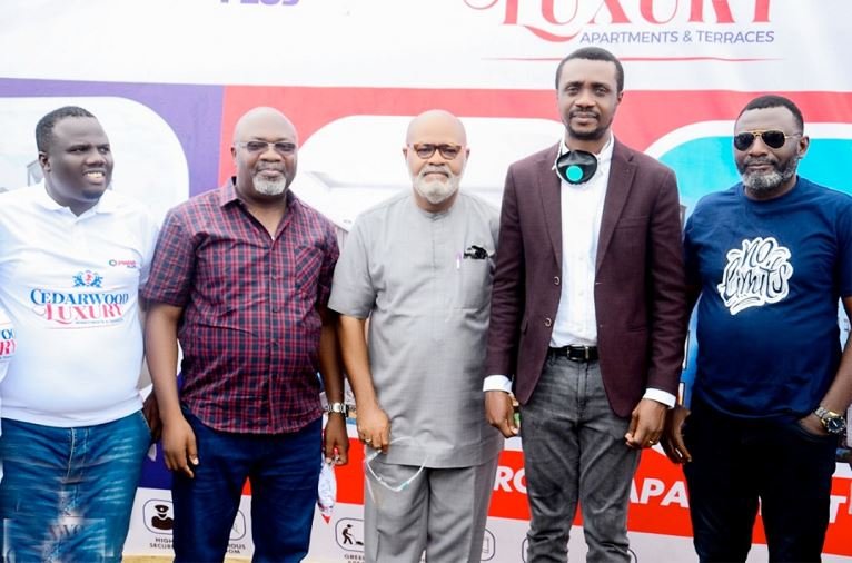 L-R: Managing Director of PWAN Plus, Dr. Julius Oyedemi; Fred Okpaje; Pastor Okey Nwachukwu; Pastor Nathaniel Bassey and Managing Director PWAN Homes, Mr. Afam Okonkwo, at the ground breaking ceremony in Lagos, recently