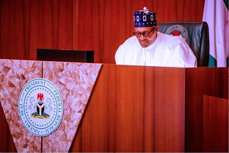 A virtual meeting with former Heads of State presided over by President Buhari at the Council Chambers in the State House, Abuja