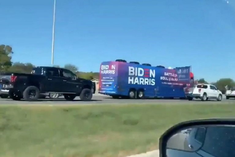 Pro-Trump supporters almost run the Biden campaign bus off the road