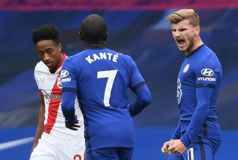 Timo Werner scores his first Premier League goals for Chelsea against Southampton at the Stamford Bridge