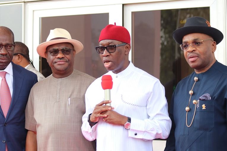 South South governors Governor Godwin Obaseki of Edo; Governor Nyesom Wike of Rivers; Governor Ifeanyi Okowa of Delta and Governor Udom Emmanuel of Akwa Ibom