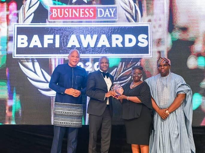 L-R: Head of Media and Media Relations, UBA Plc, Ramon Nasir; Deputy Managing Director, United Bank for Africa, Liadi Ayoku, President, Nigerian Institute of Taxation, Dame Gladys Olajumoke Simplice; and Managing Director, BusinessDay Newspapers. Mr Ogho Okiti at the BusinessDay Bank and other Financial Institutions Award (BAFI) where UBA won Bank of the Year and International Bank of the Year Awards, held in Lagos at the weekend.