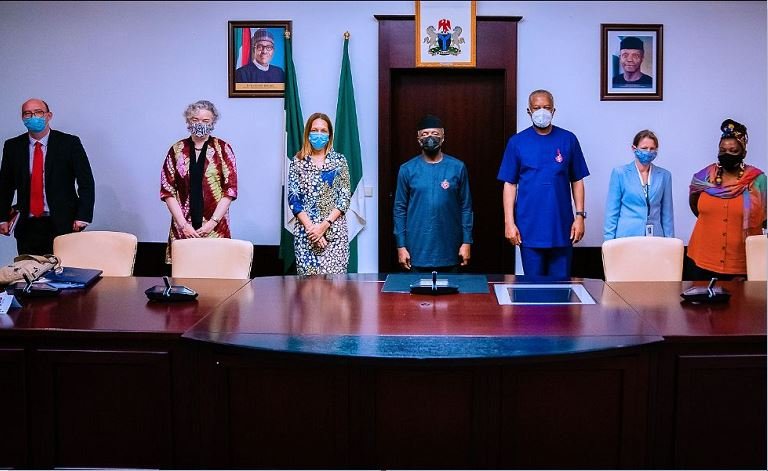 Ben LLewellyn, Gill Atkinson, Helen Oluboye-Grant MOP UK Parliament, Vice President Yemi Osinbajo SAN, Minister of Foreign Affairs Mr. Geoffrey Onyeama, Gail Warrander and Chim Chalemera Brexit