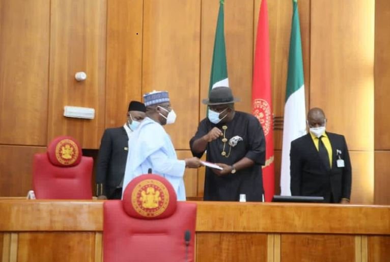 Senate President Ahmad Lawan swears in Seriake Dickson as senator