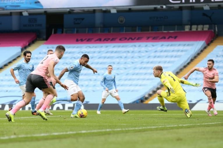 Gabriel Jesus scored a first half goal to help Manchester City beat Sheffield United