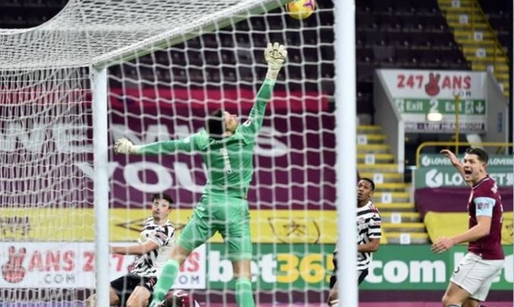 Manchester United's Harry Maguire has a goal disallowed against Burnley
