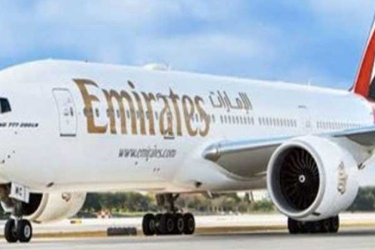 Emirates aircraft in the airport