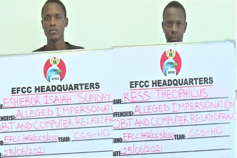 Kess Theophilus and Eshiebor Sunday were arrested by EFCC for cryptocurrency fraud