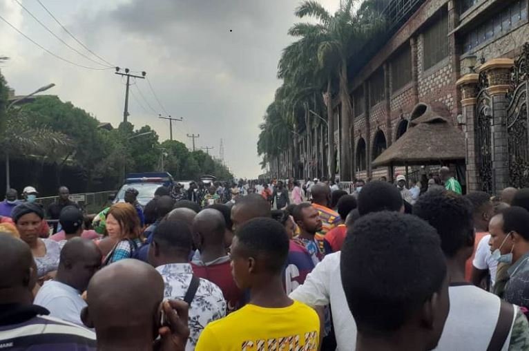 Mourners at SCOAN headquarters following the death of Prophet TB Joshua