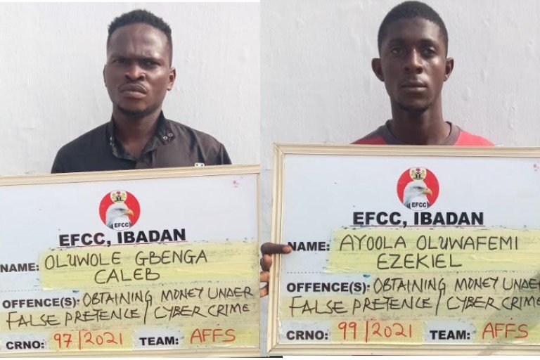 Oluwole Gbenga Caleb and Ayoola Oluwafemi were arrested and arraigned by EFCC for fraudulent impersonation