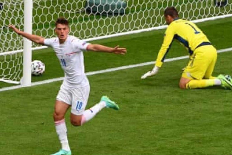 Patrik Schick of the Czech Republic celebrates scoring the opening goal