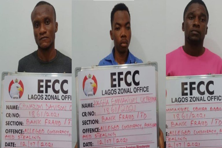 Kagha Emmanuel Uchenna, Okoro Chinasom Davidson and Egbogu Emmanuel Obiora were arrested by EFCC for fraud