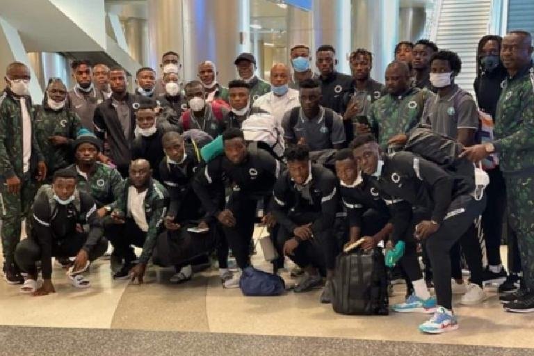 Super Eagles squad after arriving in the United States