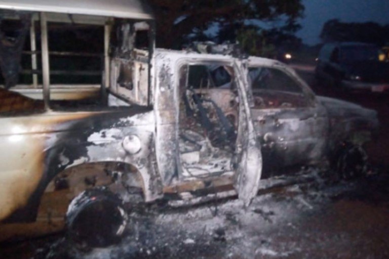The assailants burnt down the police patrol vehicle after killing them
