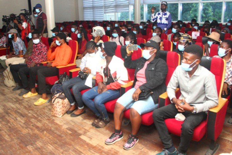 Cross section of the first set of Lagos student evacuees from Jos shortly after their arrival, at the State Secretariat, Alausa, Ikeja, on Friday, August 27, 2021