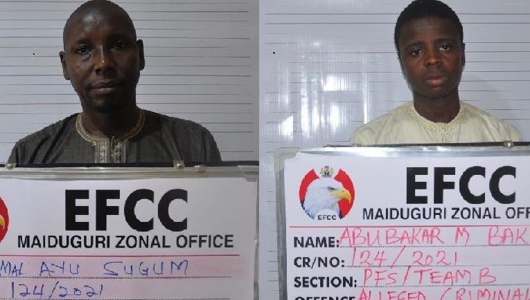 Mal Ayu Sugum and Abubakar Mustapha Bakura were arrested by EFCC in Maiduguri, Borno State