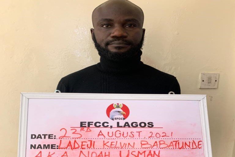 Ladeji Kelvin Babatunde was arrested by EFCC for obtaining N38m from internet fraud suspects