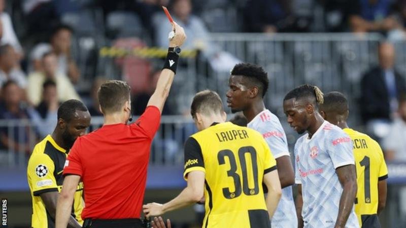 Aaron Wan-Bissaka was sent off for the first time in three years Young Boys