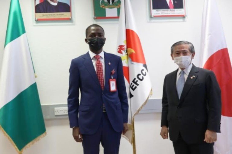 Chairman of the EFCC, Abdulrasheed Bawa and Japanese Ambassador Extraordinary and Plenipotentiary to Nigeria, Matsunaga Kazuyoshi