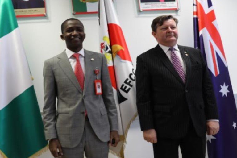 EFCC Chairman Abdulrasheed Bawa and Australian High Commissioner to Nigeria, Mr. John Donnelly,