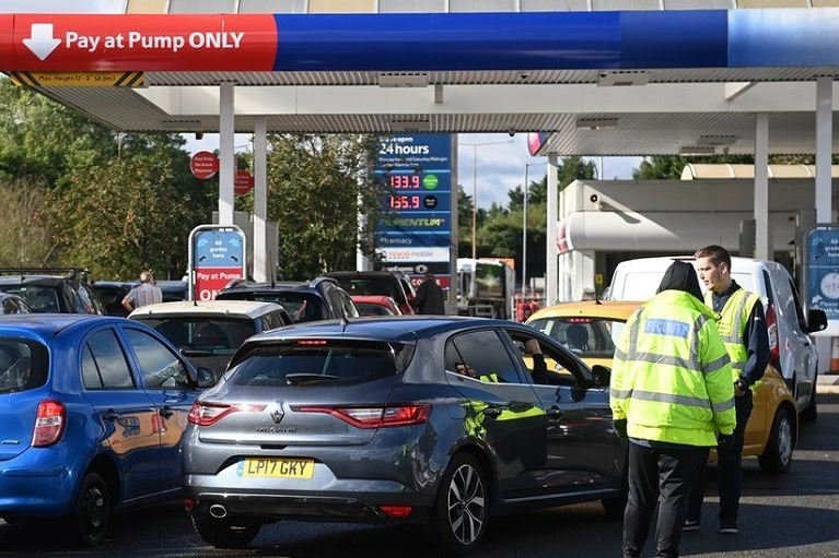 There were queues at many petrol stations on Monday, including in Friern Barnet, north London