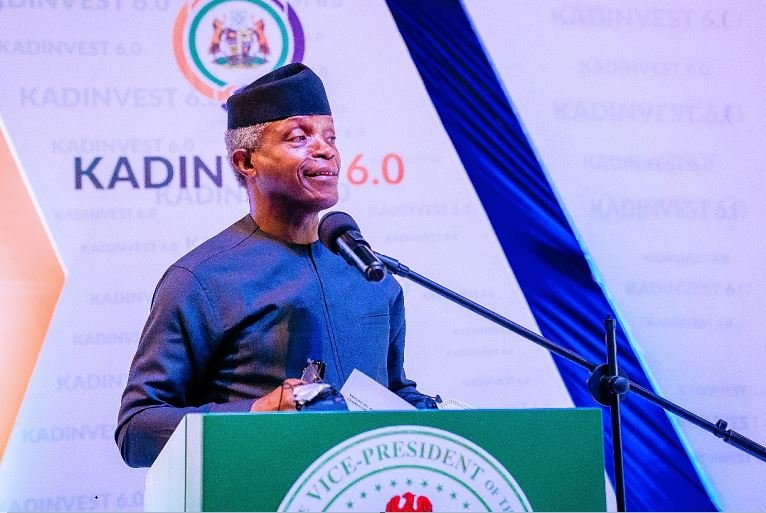 Vice President Yemi Osinbajo delivering a speech at KADINVEST 6.0 in Kaduna State