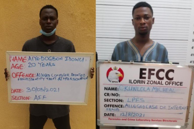 Idowu Aiyedogbon and Okunlola Michael Blessing were arraigned by EFCC in Kwara for fraud