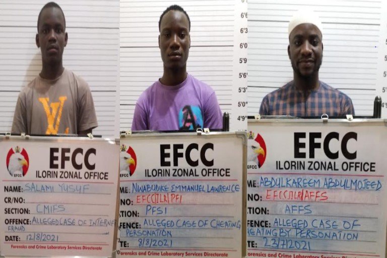 Salami Yusuf Adetola, AbdulKareem Abdulmojeed Olamilekan and Nwabudike Emmanuel Lawrence were jailed for Internet fraud in ilorin