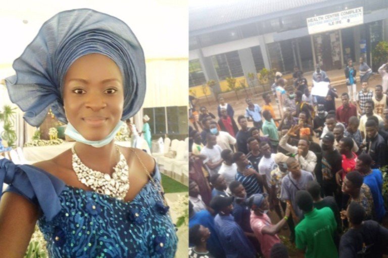 OAU students protested the death of their colleague, Adesina Aishat