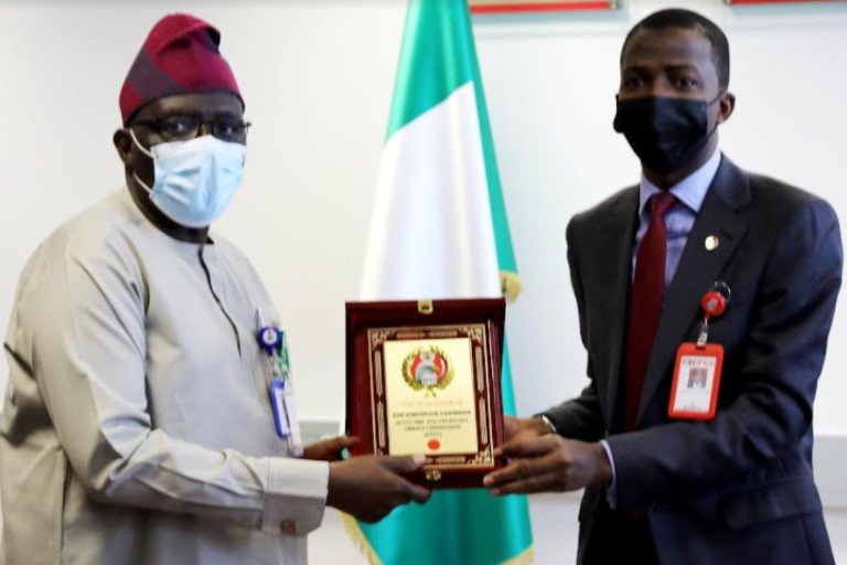 Vice Chancellor of NOUN, Professor Olufemi Peters and EFCC Executive Chairman, Abdulrasheed Bawa